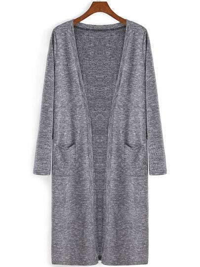 Grey Long Sleeve Pockets Loose Cardigan | SHEIN
