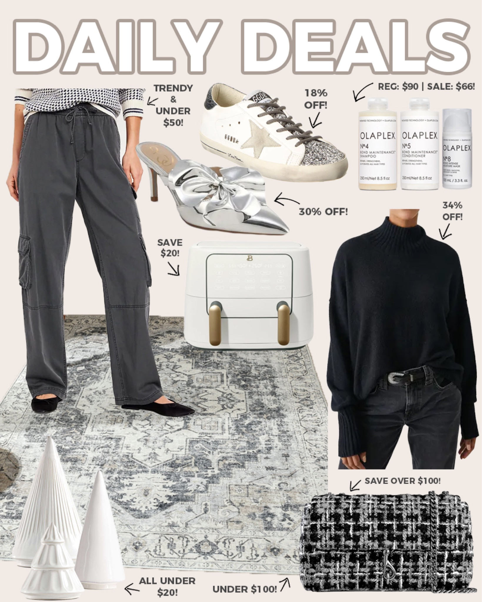 Daily deals! Holiday style, holiday gifts, designer finds on sale and more! 

#dailydeals

Cargo pants. Trendy style. Area rug under $100. Free people sale. Golden goose sale. Metallic silver holiday heels. Olaplex gift set. Black tweed handbag. Beautiful air fryer. Amazon deals. Walmart deals. Target deals. Designer deals  

#LTKsalealert #LTKSeasonal #LTKHoliday