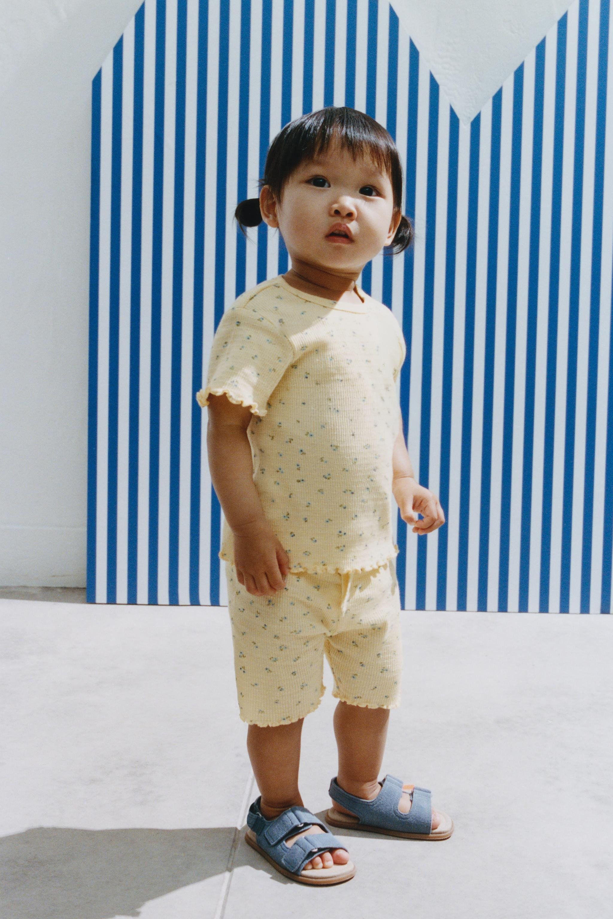RIBBED FLORAL T-SHIRT AND BIKER SHORTS SET | Zara US