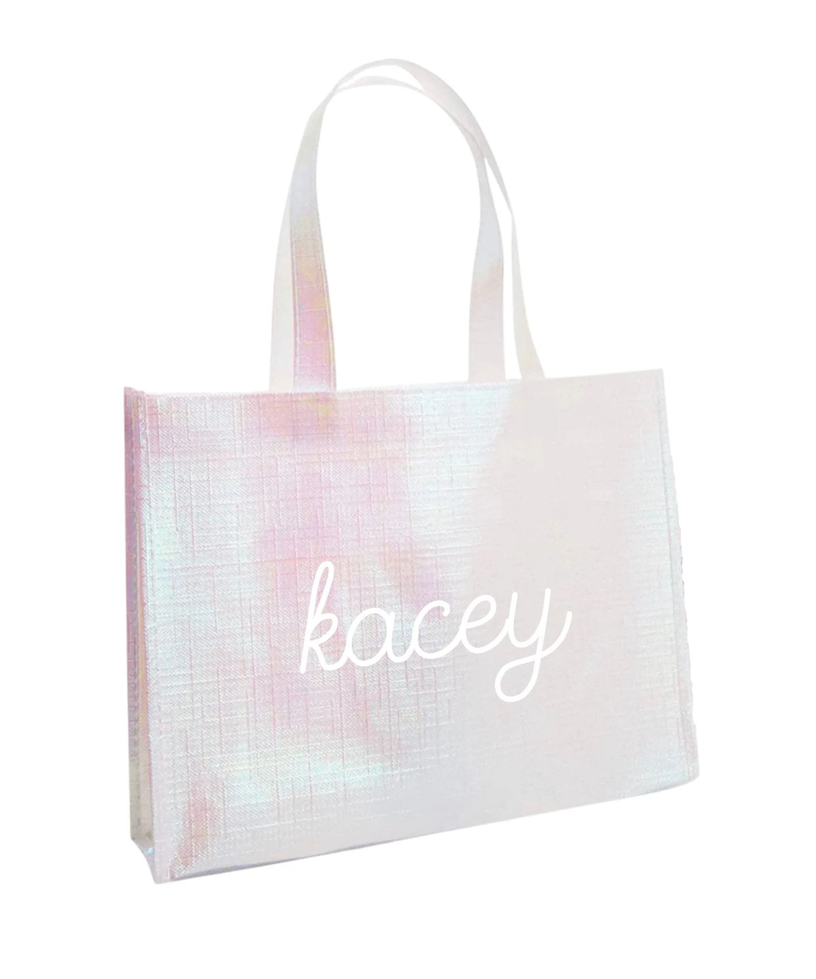 Script Iridescent White Tote | Sprinkled With Pink