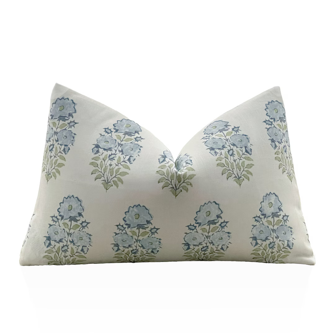 Lisa Fine Mughal Flower Pillow Cover in Monsoon, Throw Pillow, Decorative Pillows - Etsy | Etsy (US)