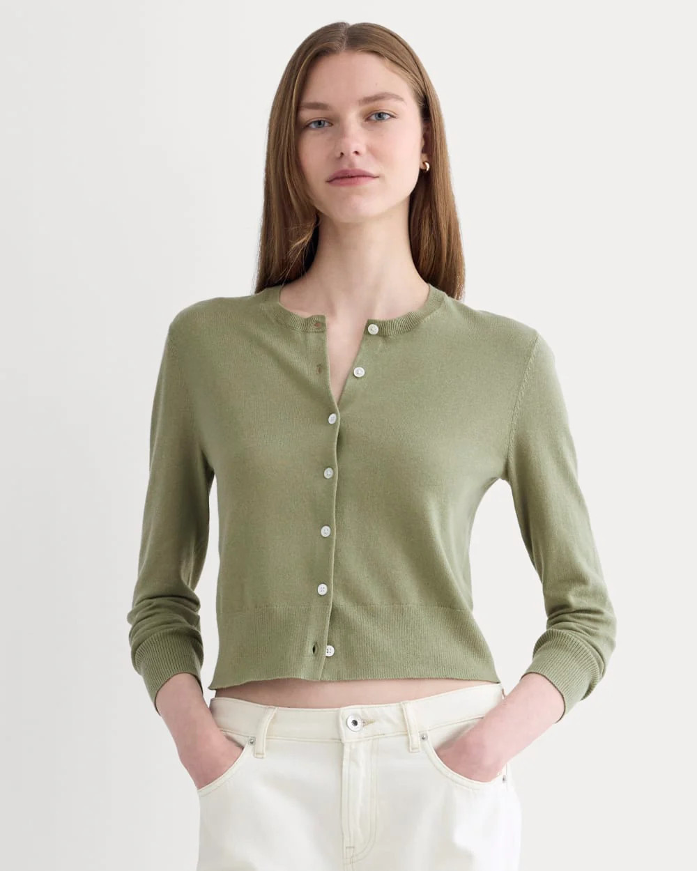 Everlane Cropped Cardigan in Cotton Cashmere Sweater | Sagebrush | XL | Everlane