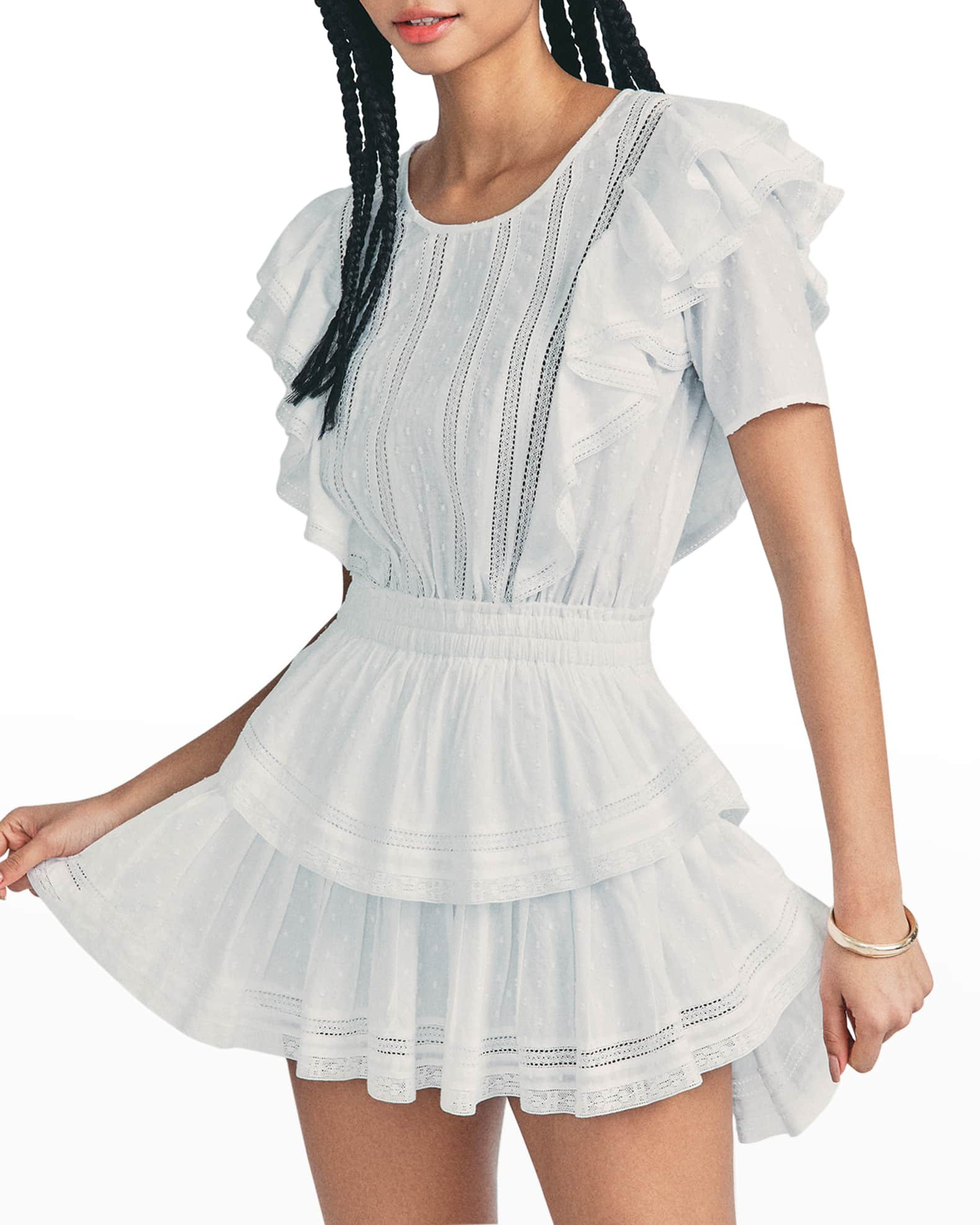 LoveShackFancy Natasha Ruffle Lace-Trim Mini Dress | Neiman Marcus