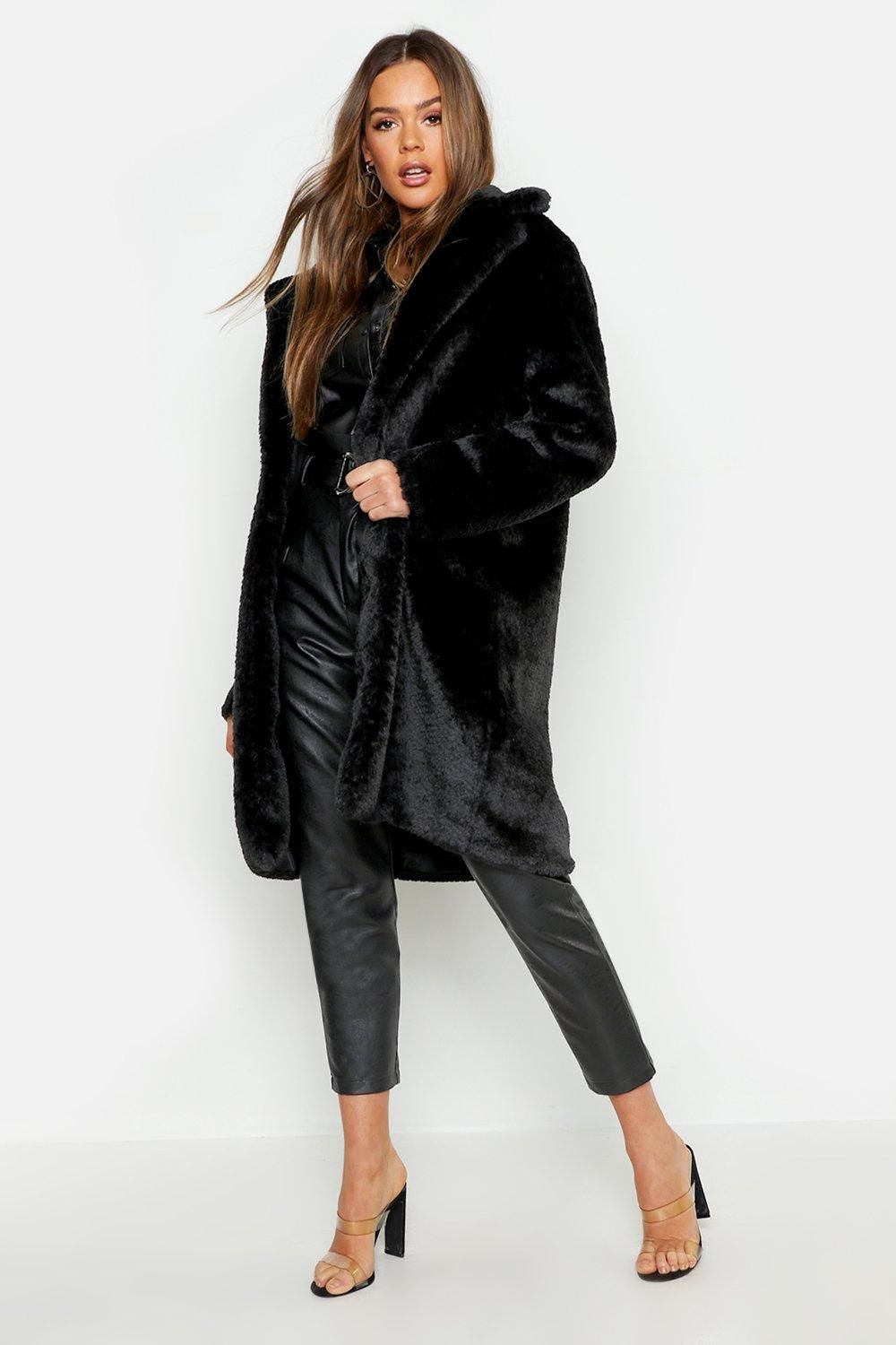 Collared Textured Faux Fur Coat | Boohoo.com (US & CA)