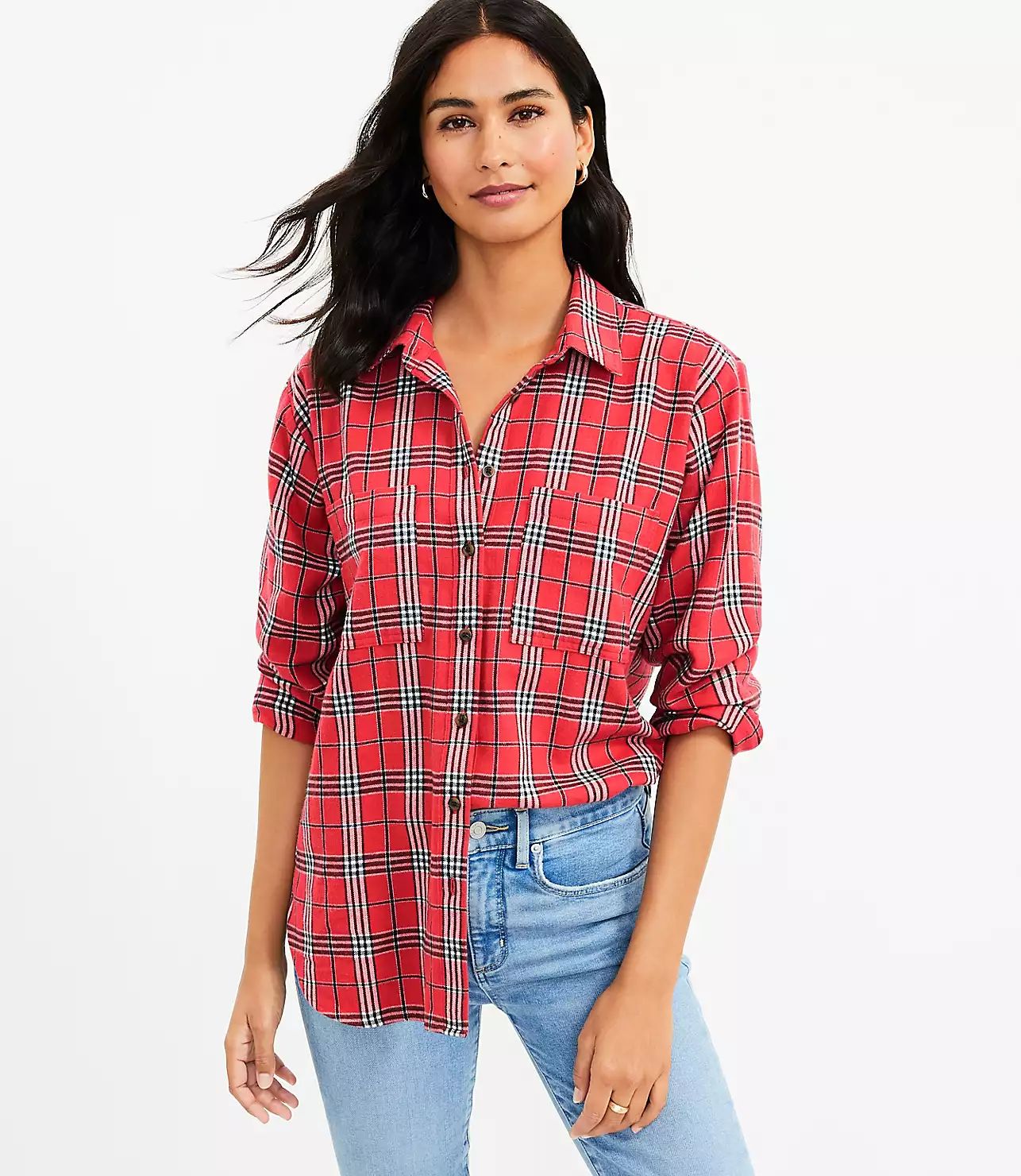 Cozy Plaid Flannel Everyday Tunic Shirt | LOFT