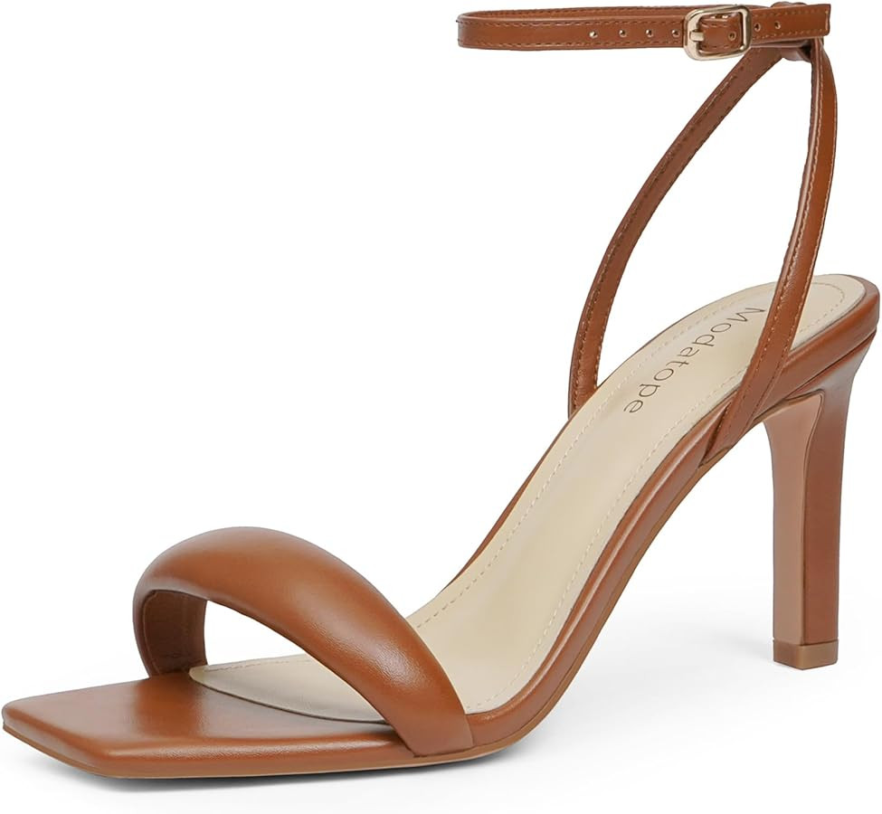 Modatope Womens Heels Square Open Toe Strappy High Heels Ankle Strap Heeled Sandals for Women Par... | Amazon (US)