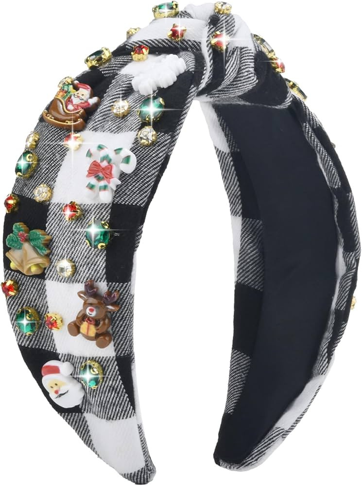 Christmas Headbands for Women - Rhinestone Knotted Santa Headband with Crystal Snowflake Plaid (B... | Amazon (US)