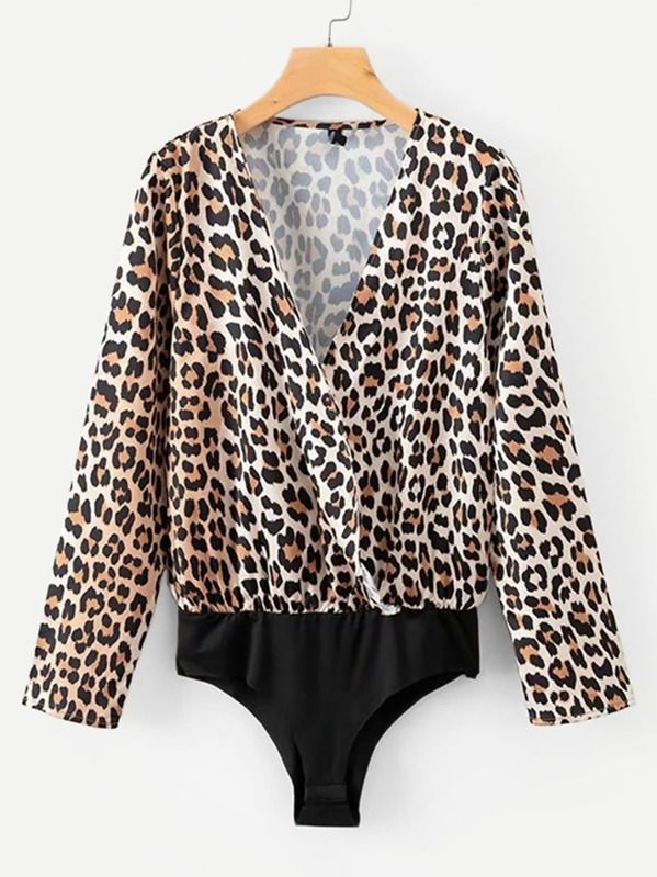 Leopard Print Surplice Blouse Bodysuit | SHEIN