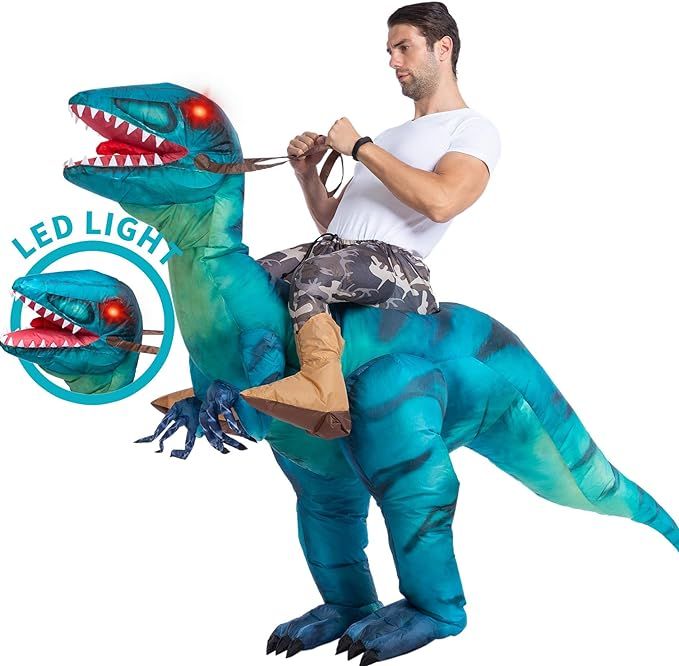 Spooktacular Creations Inflatable Costume Dinosaur Riding a Raptor Air Blow-up Deluxe Halloween C... | Amazon (US)