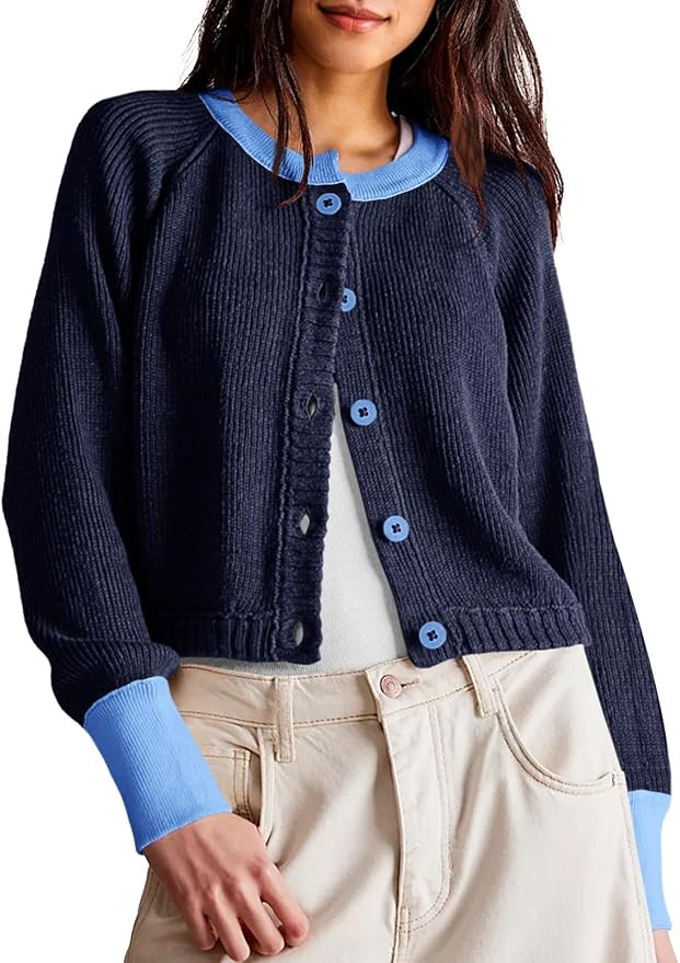 Saodimallsu Womens Cropped Cardigan Sweaters Button Down Open Front Long Sleeve Fall Trendy Color... | Amazon (US)