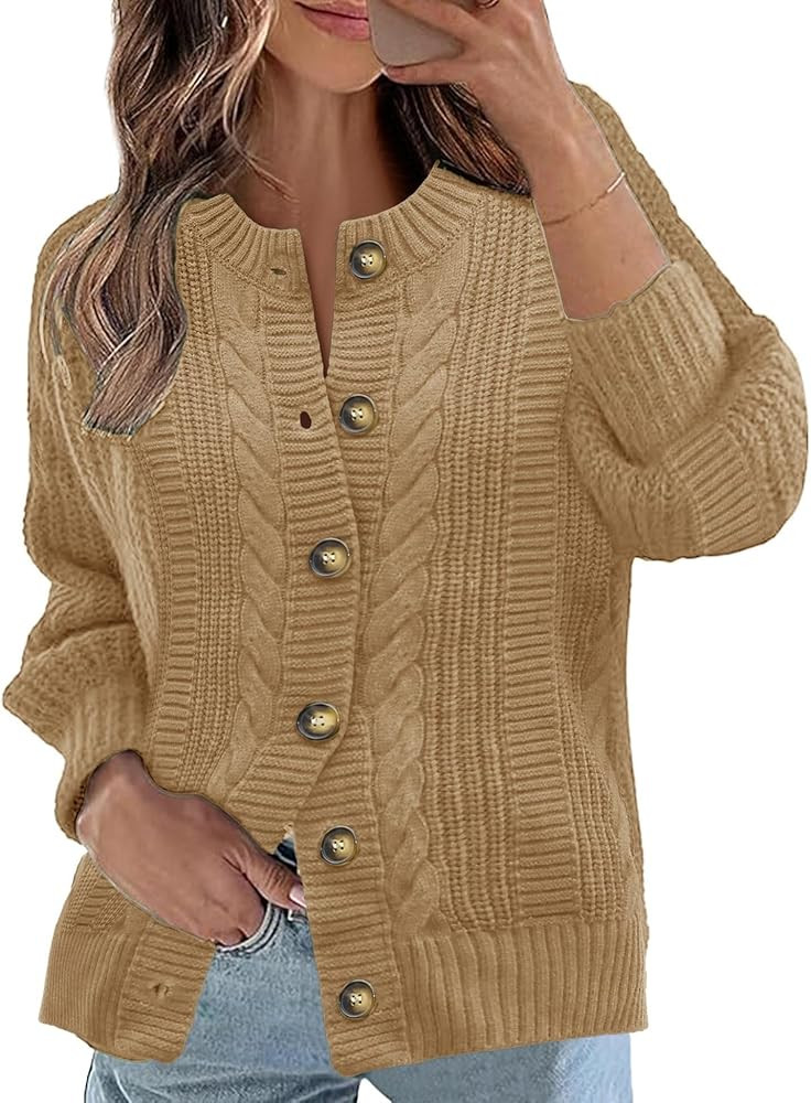 Rapbin Women's Cable Knit Cardigan Open Front Sweater Casual Long Sleeve Button Coats Outerwear | Amazon (US)