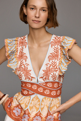 Farm Rio x Anthropologie Ruffled Sleeveless Peplum Top | Anthropologie (US)