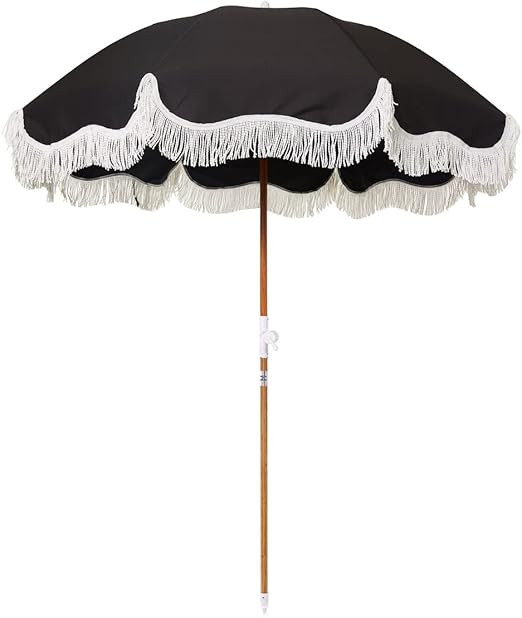 Business & Pleasure Co. Holiday Beach Umbrella ~ White Boho Fringe Umbrella, UPF 50+, 1" Tilting ... | Amazon (US)