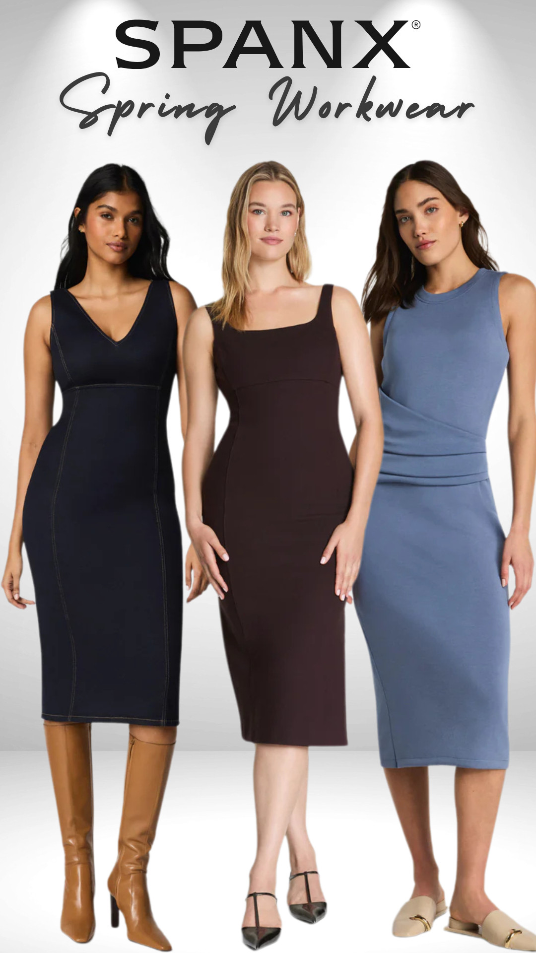@Spanx Spring Sale - March 12-15!

SPANX Spring Workwear Dresses 🤎

Polished, flattering midi work dresses from SPANX that are perfect for office outfits, workwear, business casual outfits, and elevated everyday style — and included in the March LTK Spring Sale (March 12–15).

These structured ponte dresses, draped midi dresses, and denim midi dresses are designed to be comfortable, smoothing, and professional, making them perfect for office days, meetings, work events, and polished everyday outfits.

Colors featured:
Rain
Rinse
Truffle Brown

Pieces in this edit:
• AirEssentials® Draped Tank Midi Dress
• SPANX® Denim Midi Dress
• SPANXshape™ Ponte Midi Tank Dress

Perfect for spring office outfits, business casual workwear, professional outfits, work dresses, and elevated everyday style.

↓ Everything is linked! 

#LTKWorkwear #LTKTravel #LTKSpringSale