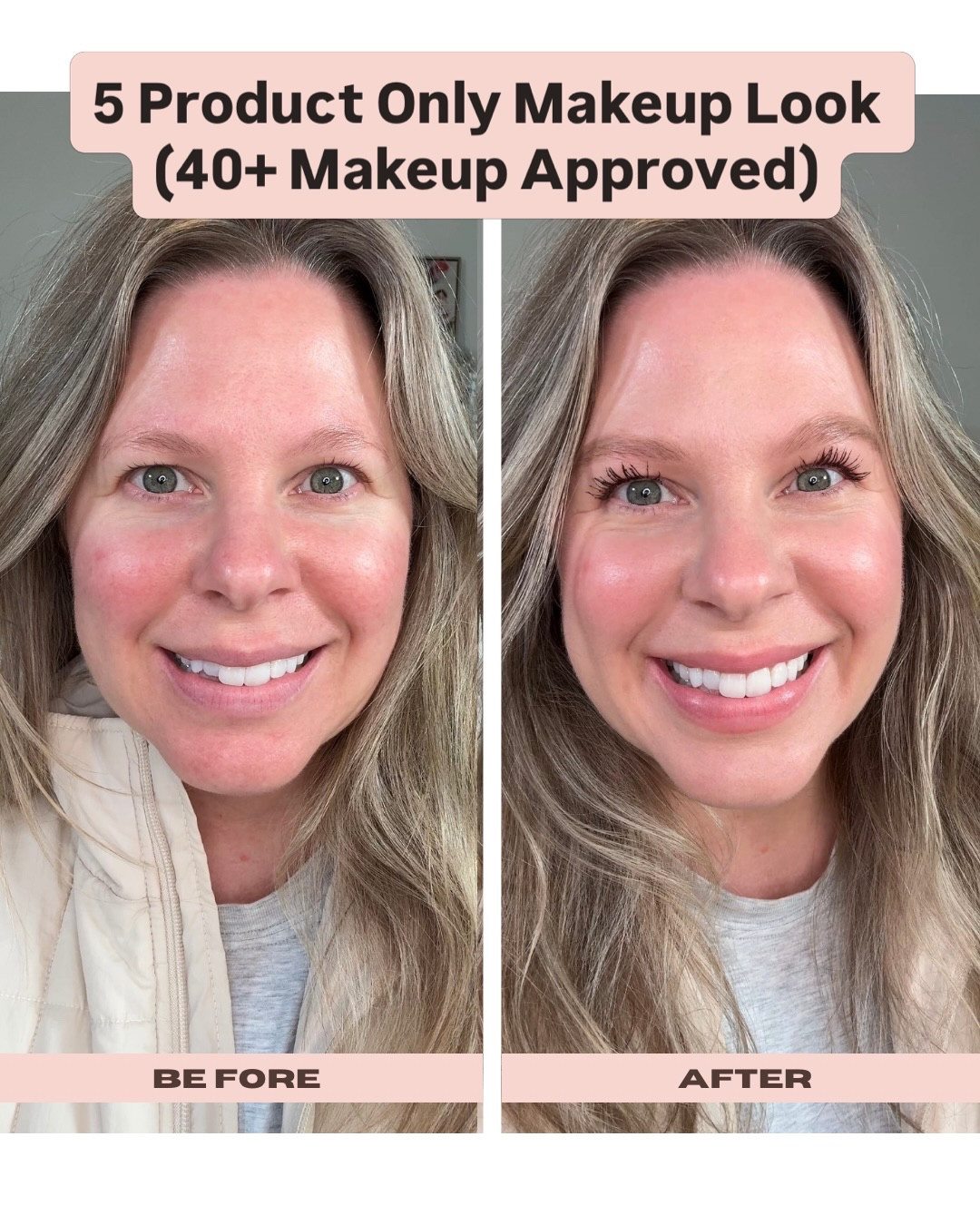 This is my quick three minute makeup look using just five products. I've also filmed this look which I'll share soon. What are some of your favorite easy and quick makeup products? Using @versed skin tint, @merit cream blush, @itcosmetics eyebrow pencil, @thrivecausemetics mascara, and @saiebeauty powder! Happy to share these with you, just let me know in the comments below. #makeupformatureskin

#LTKgrwm #LTKOver40 #LTKBeauty