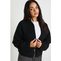 boohoo Women's Brushed Knit Collared Pocket Detail Cardigan in Black | Size: Medium | Denim | boohoo (US & Canada)