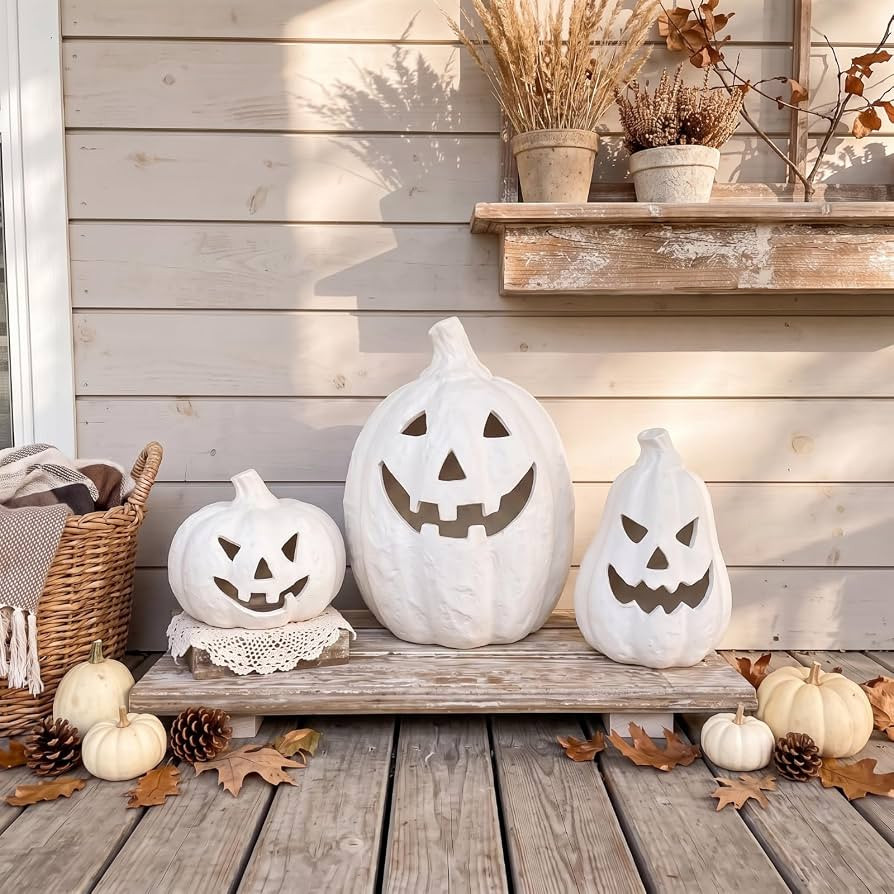 3 Pcs Fall Decorations for Home Terracotta Pumpkins Lantern Outdoor Light up Jack O Lantern Decor... | Amazon (US)