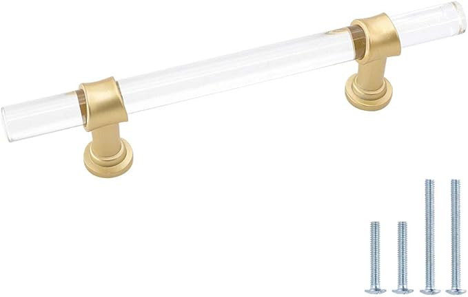5 Pack goldenwarm Gold Kitchen Cabinet Hardware Acrylic Drawer Pulls - LS9165GD90 Modern Cabinet ... | Amazon (US)