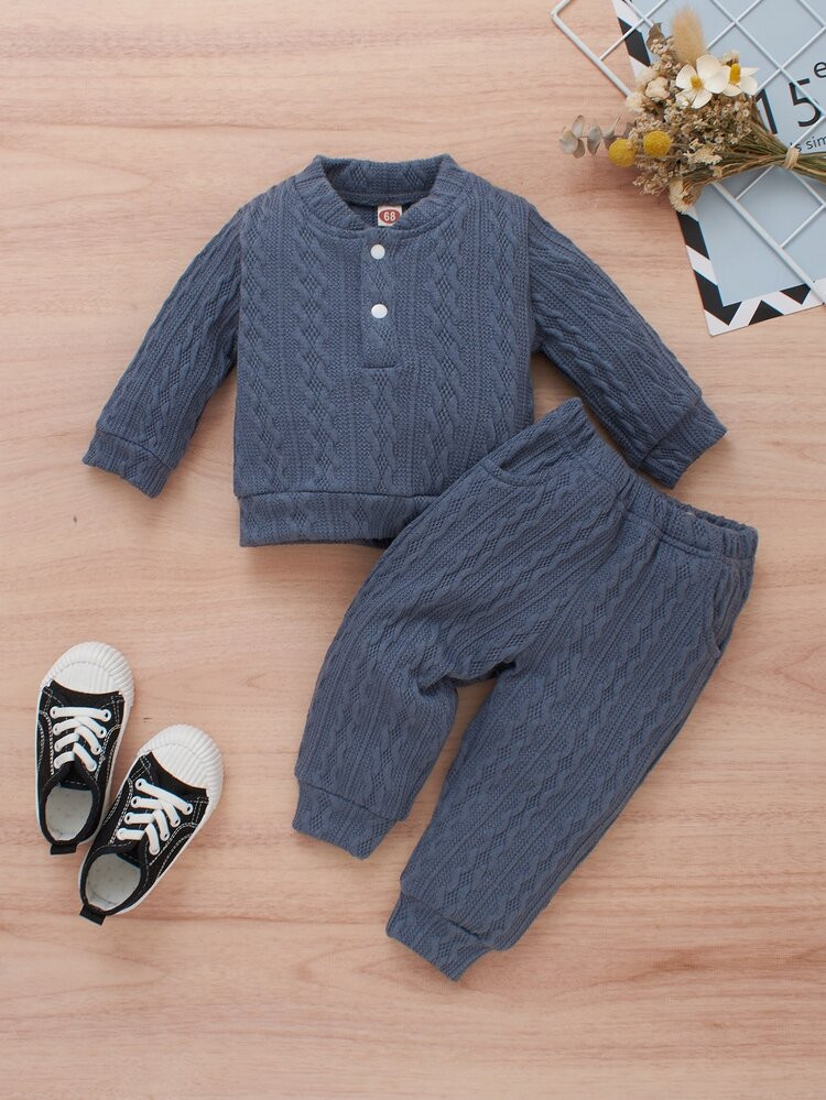 Baby Textured Half Button Pullover & Sweatpants | SHEIN USA | SHEIN