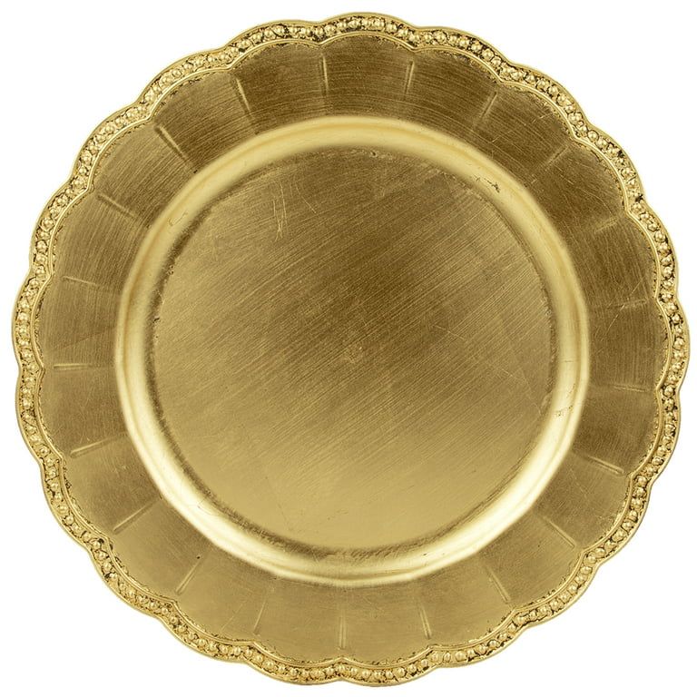 Koyal Wholesale 13" Matte Gold Beaded Scallop Charger Plates, Antique Finish, Bulk Set of 4 Acryl... | Walmart (US)