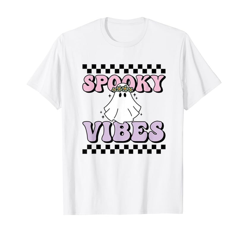 Retro Halloween Ghost Vintage Checkerboard Spooky Vibes T-Shirt | Amazon (US)