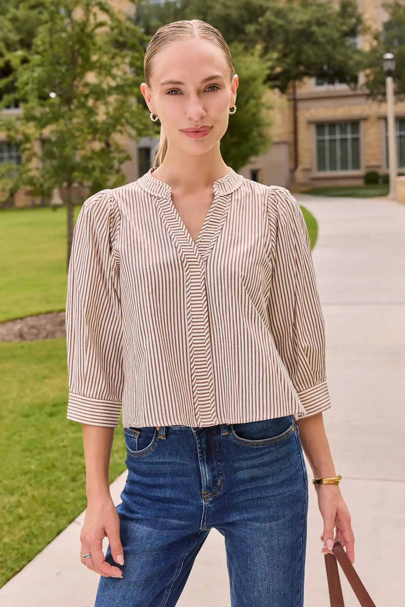 Thea Brown Striped Top | Avara