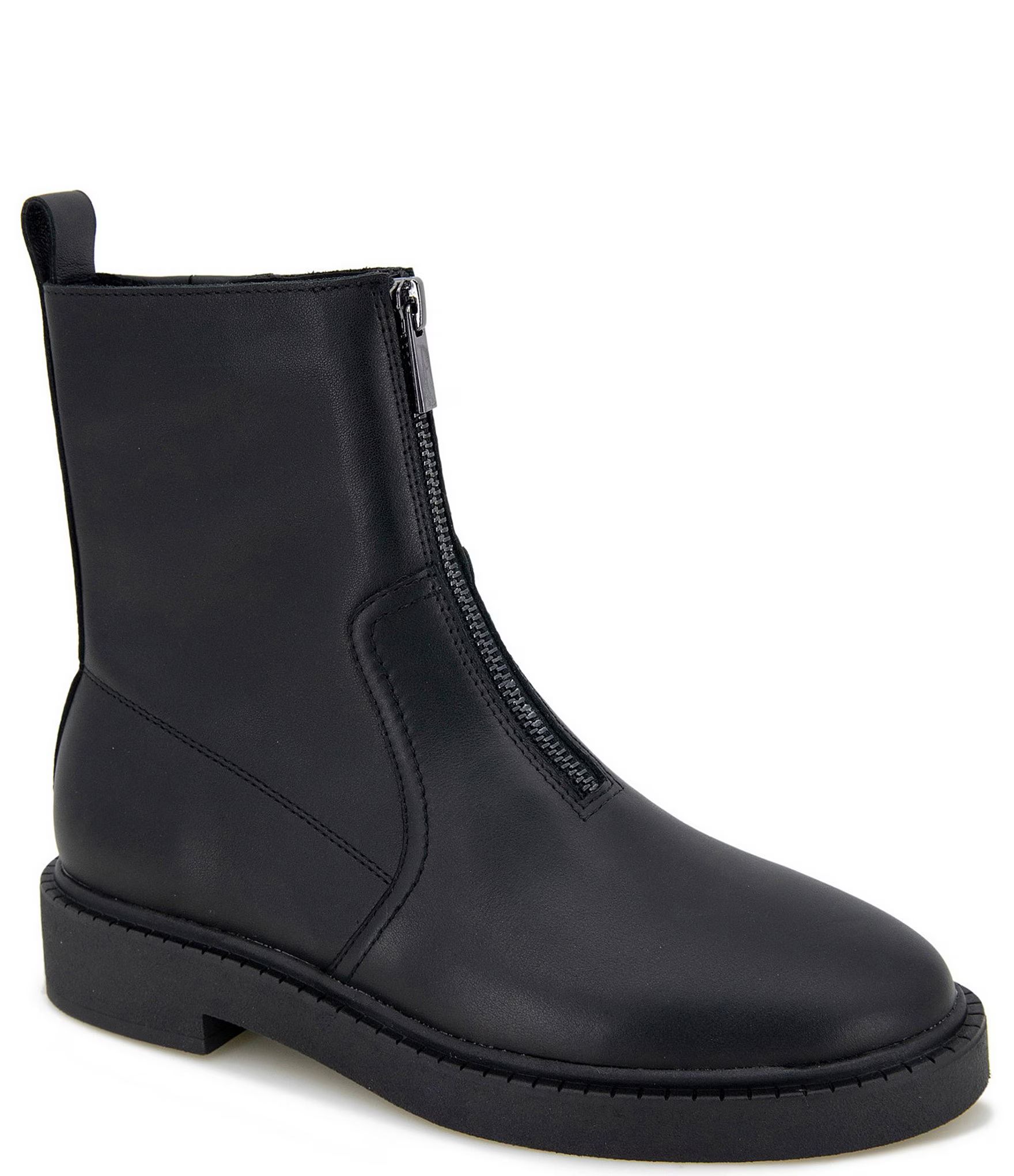 Vernon Water-Resistant Leather Zip Front Booties | Dillard's