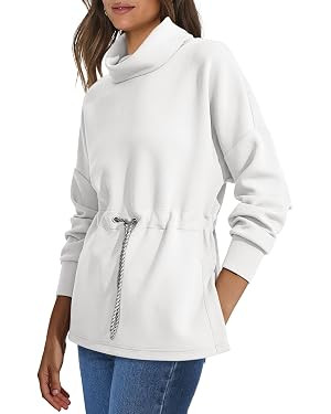 ANRABESS Womens Turtleneck Sweatshirts Drawstring Waist Pullover Tops Loose Fit Long Sleeve Hoodi... | Amazon (US)