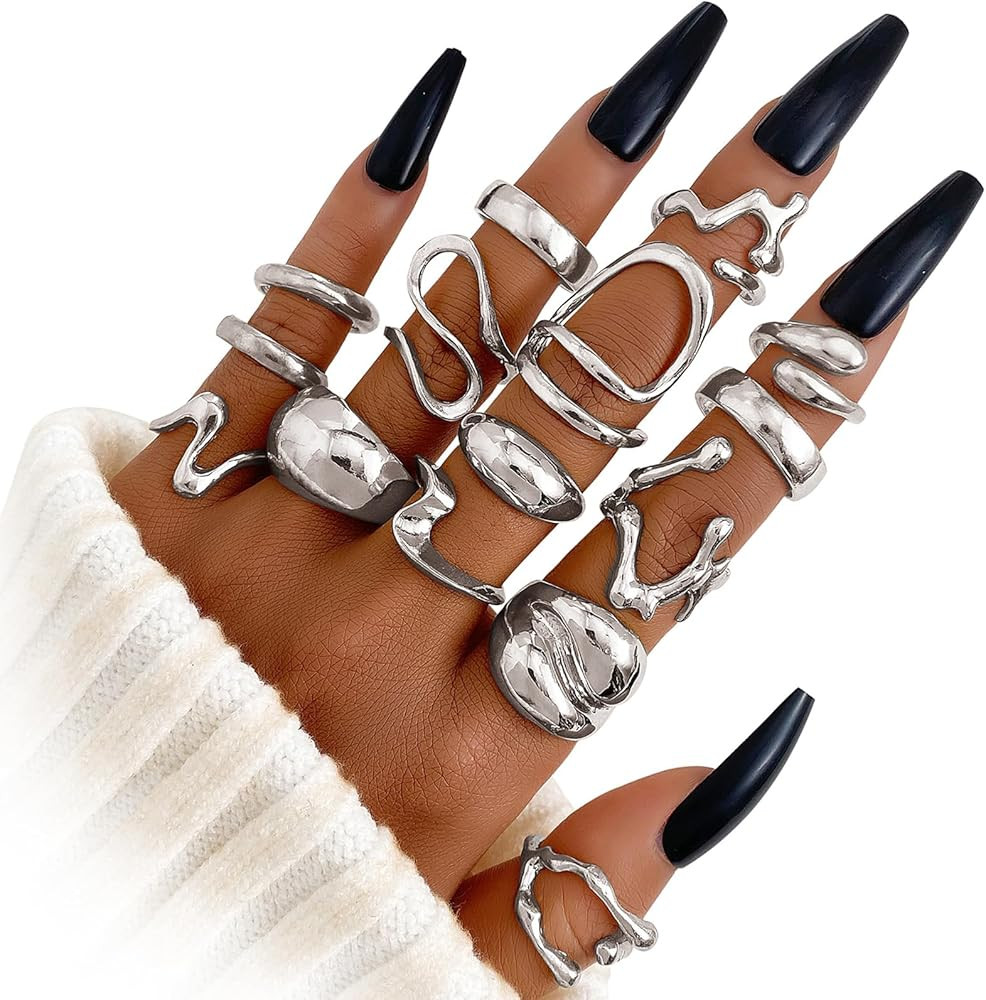 IFKM Gold Chunky Rings Set for Women 14k Gold Plated Thick Dome Stackable Open Rings Trendy Daint... | Amazon (US)