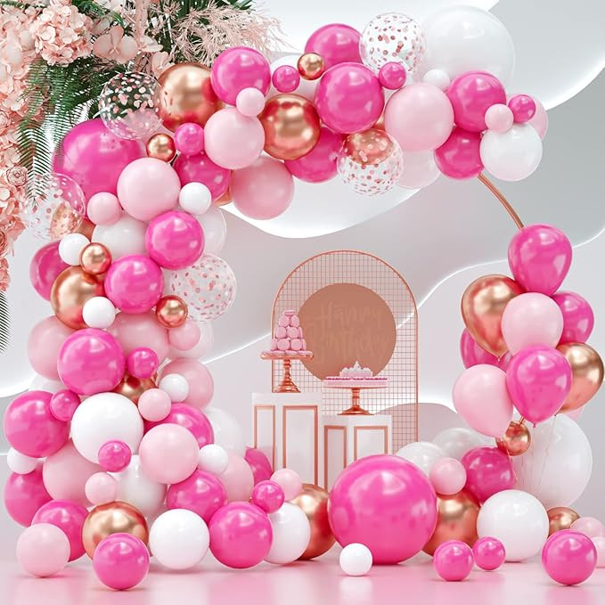 Pink Balloons Arch Kit, 114 Pcs Hot Pink and White Balloons Garland Arch Kit for Baby Shower, Gra... | Amazon (US)