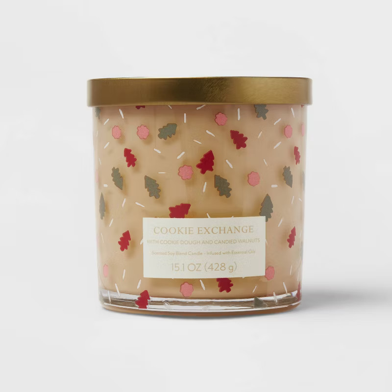 15.1oz Lidded Glass Jar 2-Wick Exterior Full Wrap Cookie Exchange Candle - Opalhouse™ | Target