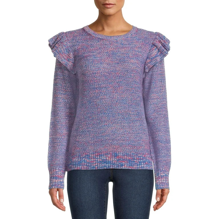 Time and Tru Women's Long Sleeve Ruffle Sweater, Lightweight | Walmart (US)