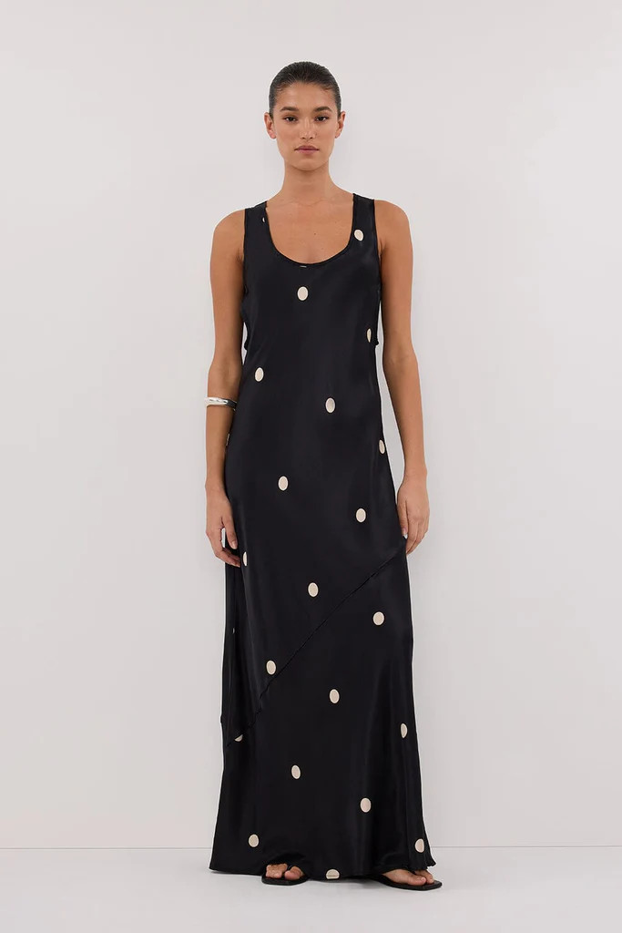 LAURA BLACK SPOT SILK MAXI DRESS | DISSH