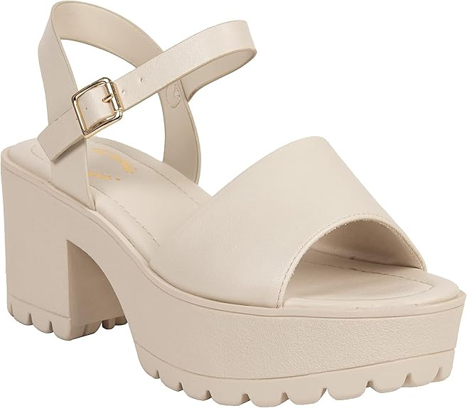 Kassie Daniela ~ CHECA ~ Women Open Toe Single One Band Lug sole Block Heel Sandals with Adjustab... | Amazon (US)