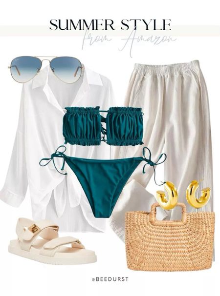 Amazon swimsuits, sandals, vacation outfit, swimwear looks for vacation, resort wear, sunglasses, spring outfit, linen pants with sandals, straw bags, affordable amazon vacation look, Miami outfit, spring beach vacation look, lake look, beach sandals, spring sandals, summer sandals, summer outfit

#LTKswim #LTKSeasonal #LTKfindsunder50