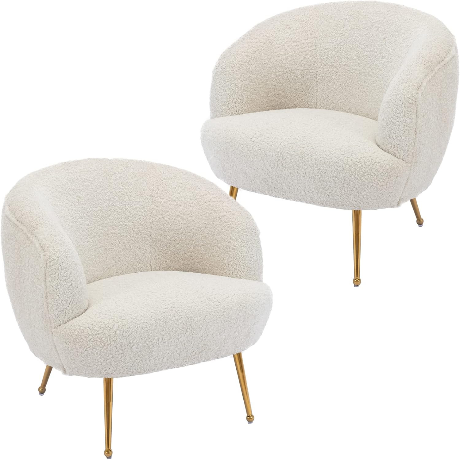 DUOMAY Modern Sherpa Accent Chair Set of 2, Upholstered Barrel Chair with Golden Legs Comfy Loung... | Amazon (US)