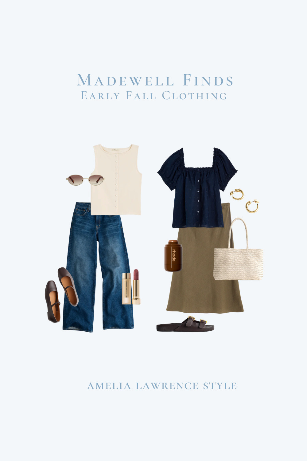 Early fall clothing finds from Madewell. Teacher outfits, business casual workwear, summer outfits over 40, back to school outfits, date night outfits, concert outfit ideas, tank top, denim, sandals, ballet flats, Owala, water bottle, earrings, fall bag, beauty supplies. 

 #LTKxMadewell #LTKBeauty #LTKWorkwear