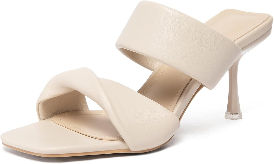 Zelaprox Women's Two Straps Kitten Heeled Slide Sandals Square Open Toe Low Heel Sandals Comforta... | Amazon (US)