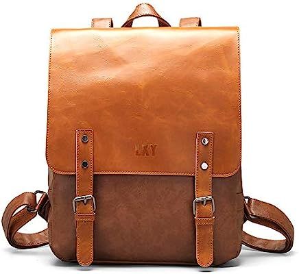 LXY Vegan Leather Backpack Vintage Laptop Bookbag for Women Men, Brown Faux Leather Backpack Purs... | Amazon (US)
