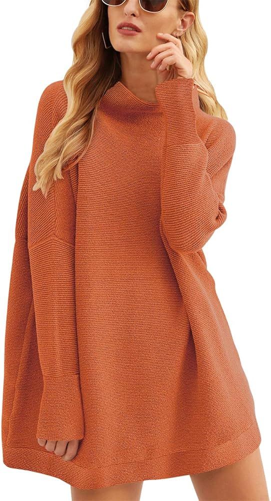 Calbetty Womens Turtleneck Batwing Sleeve Chunky Knit Pullover Sweater Tops Casual Oversized Tunic S | Amazon (US)