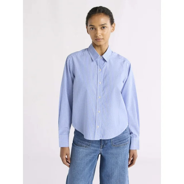Free Assembly Women's Cropped Button Front Cotton Shirt, Sizes XS-XXL | Walmart (US)