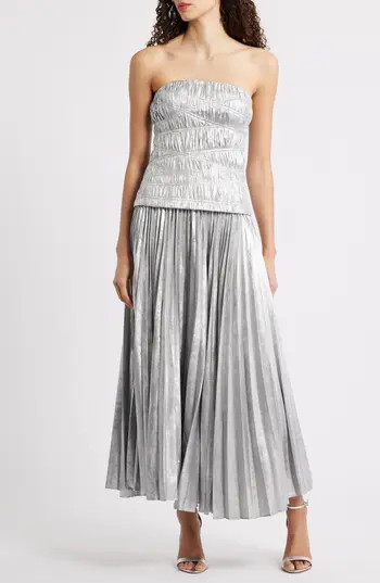 Acler Rockland Strapless Midi Dress in Dove Metallic at Nordstrom Rack, Size 8 | Nordstrom Rack