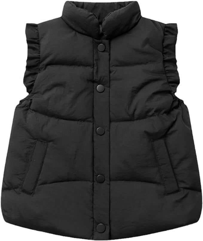 Wyeysyt Toddler Girls Ruffle Puffer Vest Button Sleeveless Padded Gilet Winter Cute Jackets Outwe... | Amazon (US)