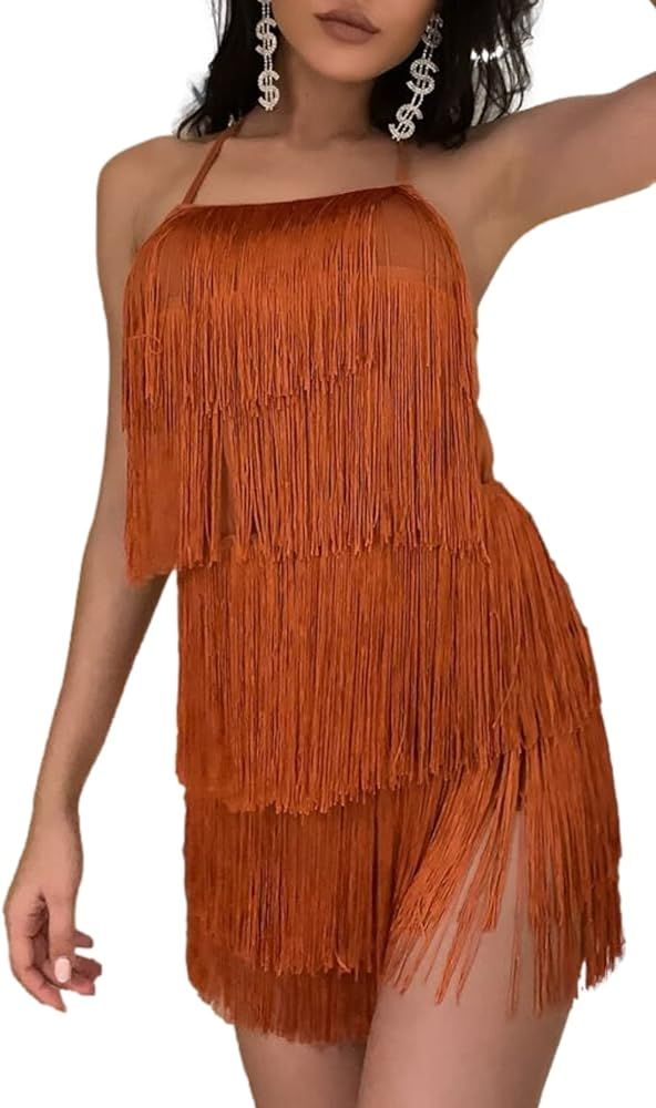 Ella Lust Sexy Backless Fringe Dress Jumpsuit - Western Country Concert Cowgirl Outfit for Women ... | Amazon (US)