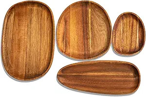 Acacia Wood Dinner Plates, Irregular Oval Solid Wood Plates Set of 4,Easy Cleaning & Lightweight ... | Amazon (US)