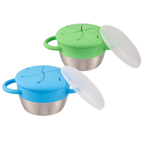 Elk and Friends Stainless Steel Snack Cups – Pack of 2 | Removable Silicone Food Catcher and Travel Lid | Spill-Proof Snack Containers for Baby, Toddler, Kids | Dishwasher Safe, Food Grade Silicone | Amazon (US)