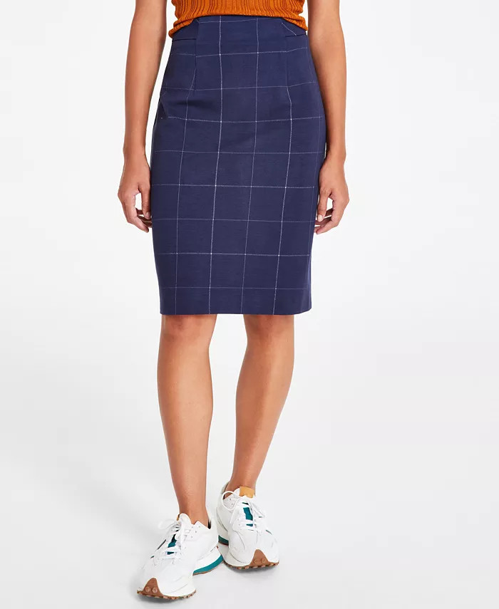 Women's Windowpane Plaid Pencil Skirt, Created for Macy's | Macy's