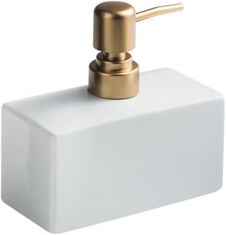Modern Soap Dispenser with Matte Golden Pump for Bathroom, 13.5 oz Ceramic Rectangle Lotion Dispe... | Amazon (US)
