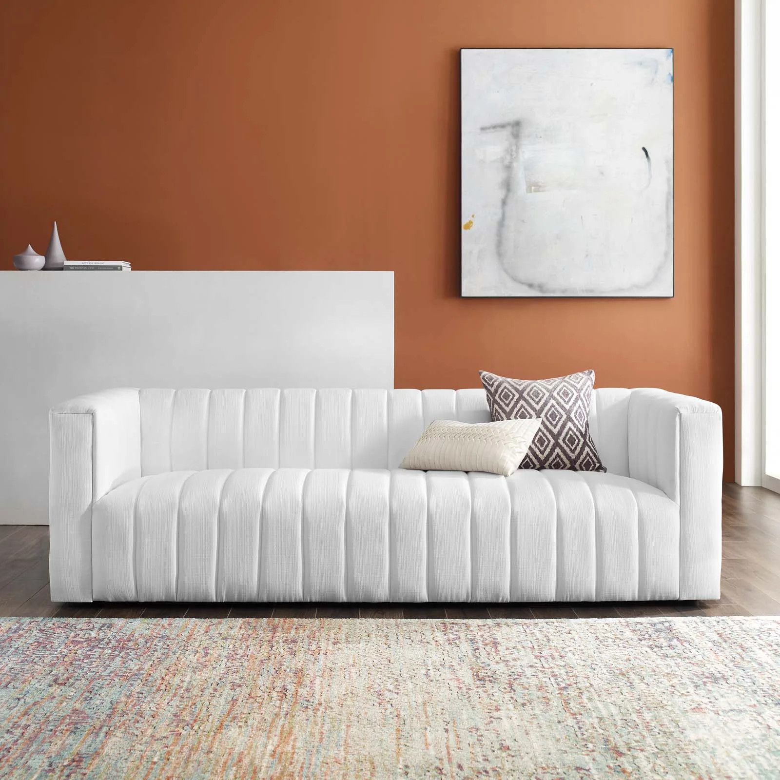 Modway Reflection Channel Tufted Upholstered Fabric Sofa in White | Walmart (US)