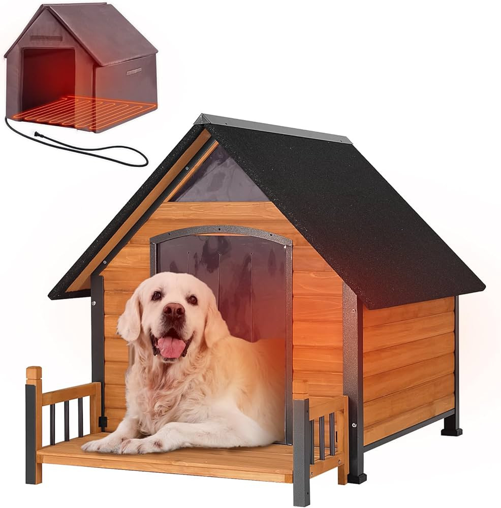 Outdoor Heated Dog House with All-Around Insulated Liner Weatherproof Puppy Shelter Indoor Dog Ke... | Amazon (US)
